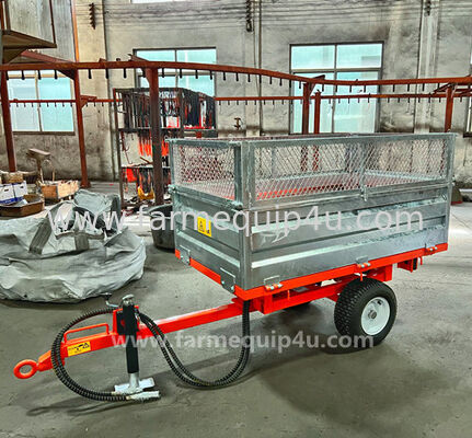 China Tractor Tow Behind 2 Wheel Hydraulic Tipper Trailer With Add On Mesh Panels 0.5ton 500kgs supplier