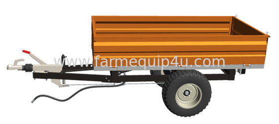 China Tractor Tow Behind 2 Wheel Hydraulic Tipper Trailer With Overrun Brake 1.5ton supplier